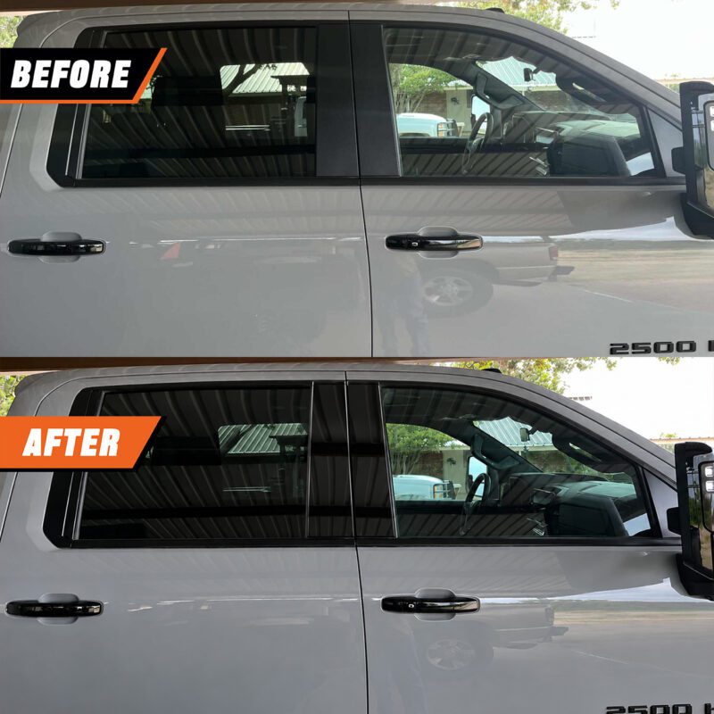 2019 2026 Silverado Sierra HD B Pillar Gloss Black Trim Covers before after