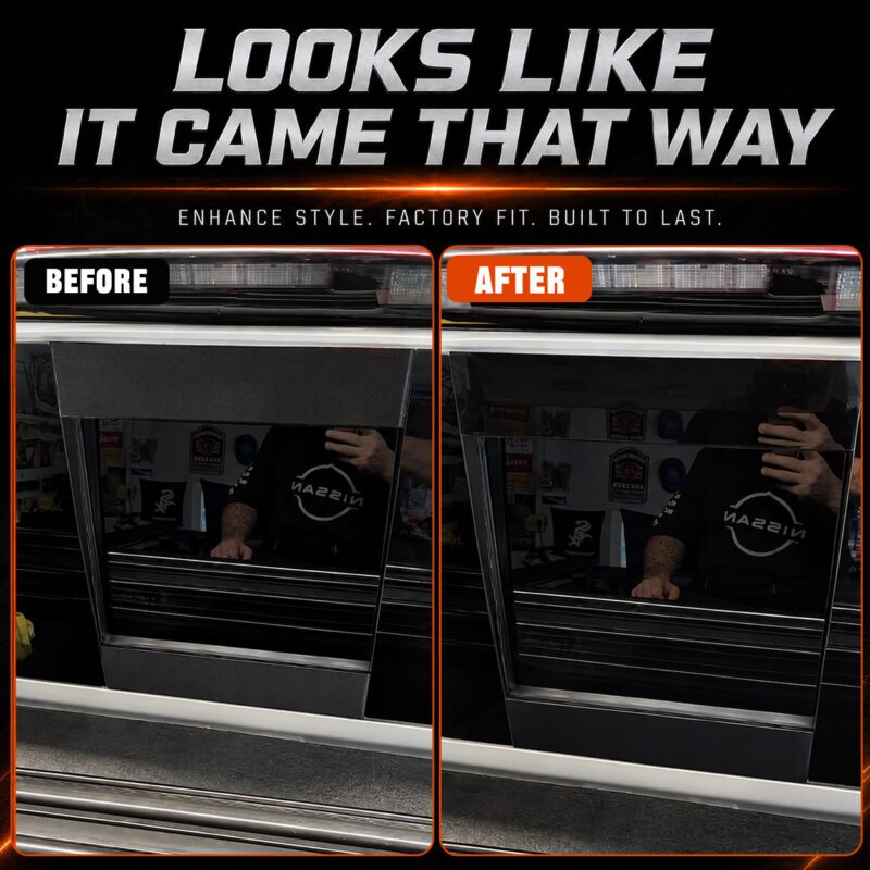 nissain titan rear window gloss black trim covers before after